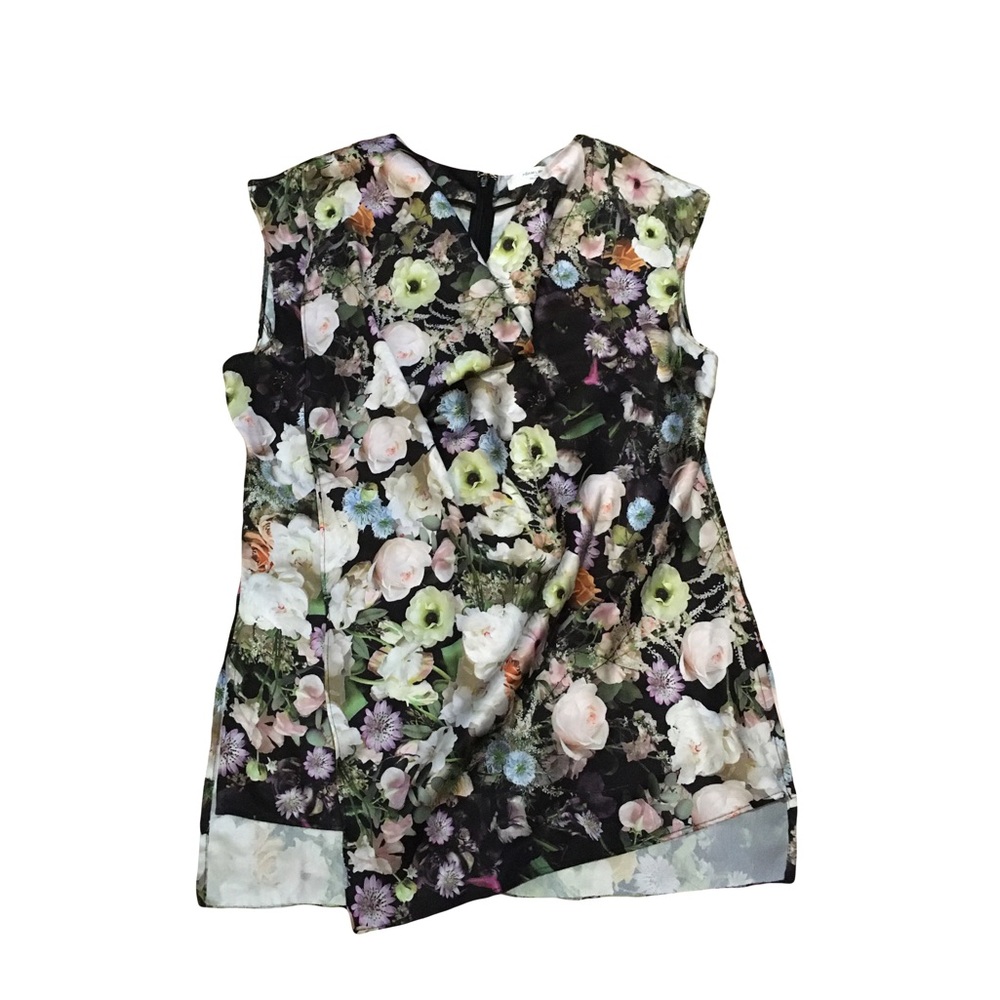 Adam Lippes sz 8 Floral Tank top Faux neck collar wrap Back zip
